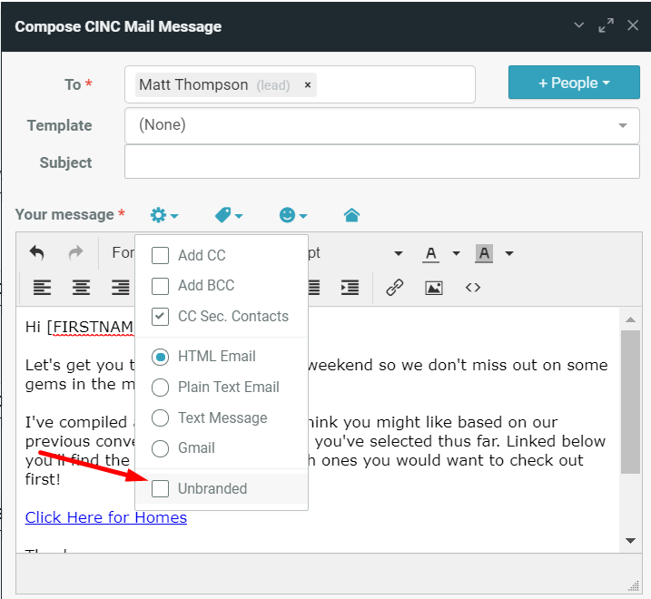 CINC Message Settings