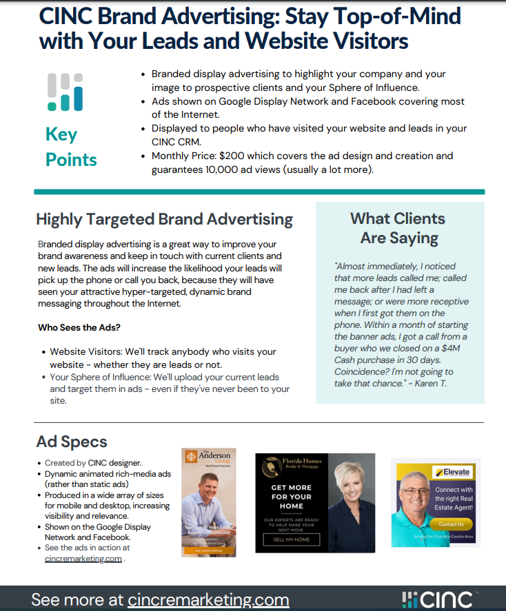 CINC Brand Advertising Stay TopofMind with Your Leads and site