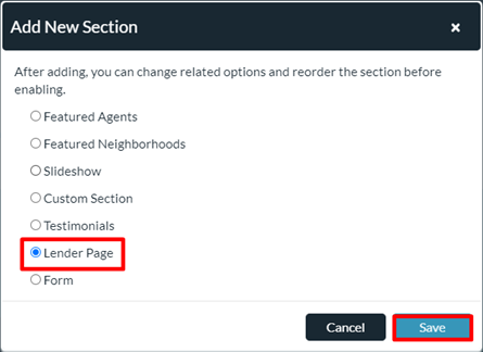 Adding a Lender Section/Lender Page